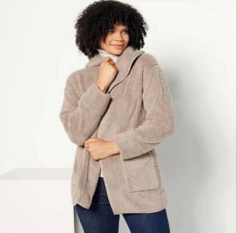 Koolaburra by UGG Sherpa Fleece Shawl Collar Cardigan jacket tan 1X NEW